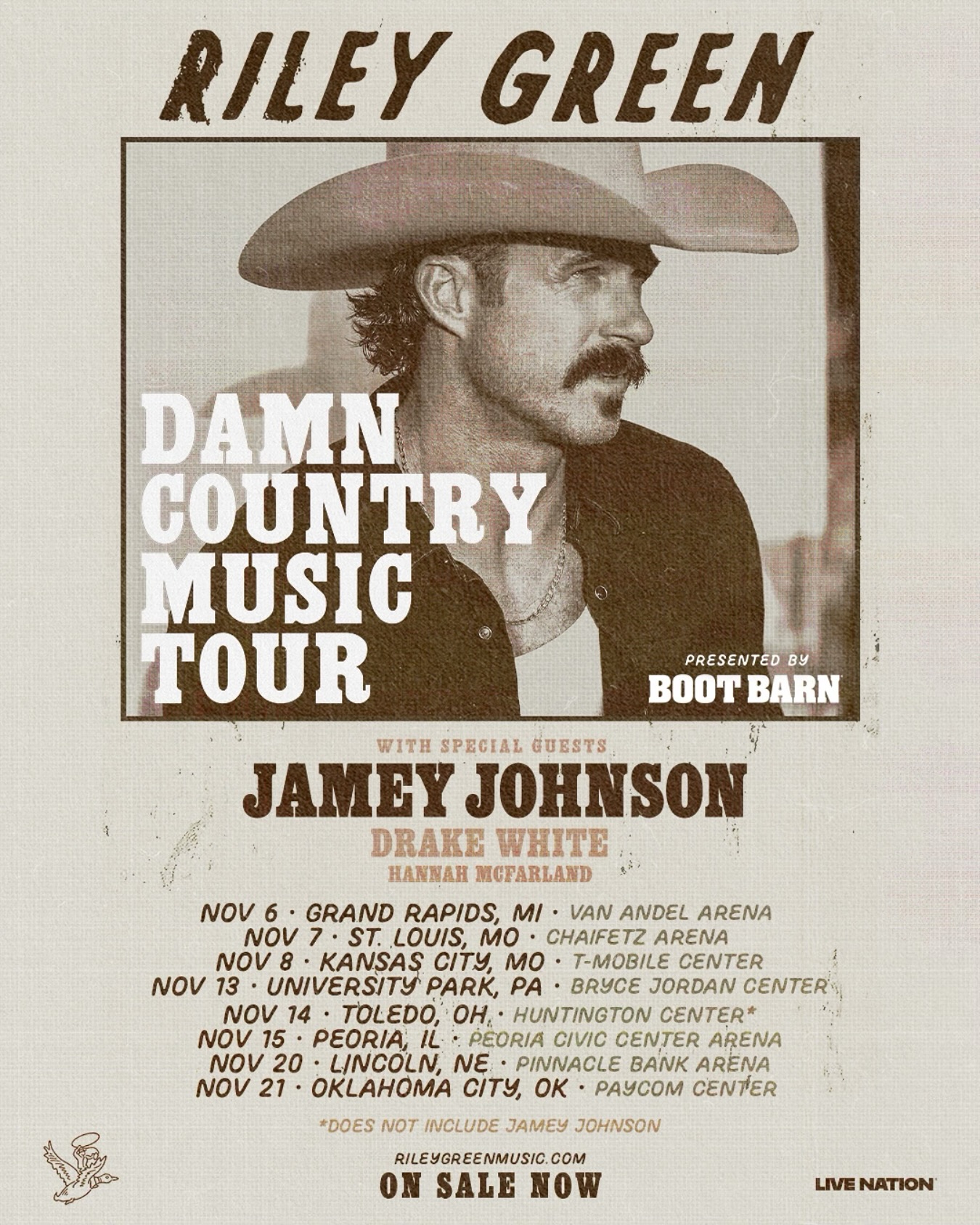 Riley Green Damn Country Music Tour Poster 2025